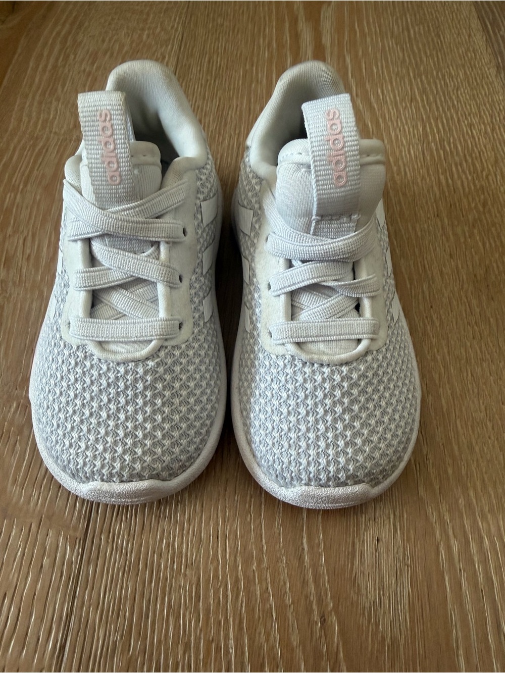 EUC Adidas Toddler Sneakers in Light Cream with Pale Pink Logo